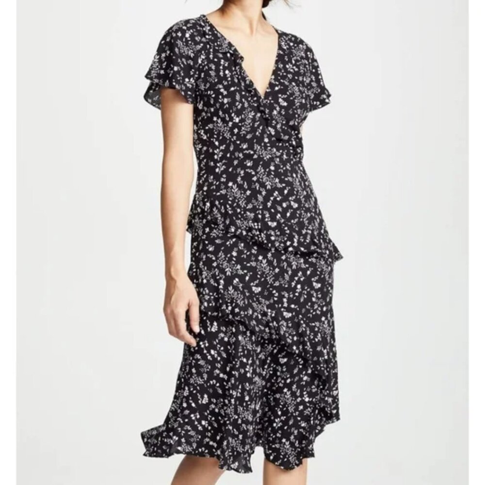 NWT Joie Orita Caviar Black Floral Dress with Ruffles - Picture 4 of 8
